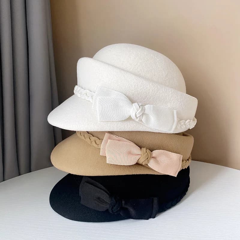 French Dress Beret Winter Hat Vintage Fascinator Hats Bowler Hat Artist Boina Bowknot Cap Church Derby Fedoras Hat