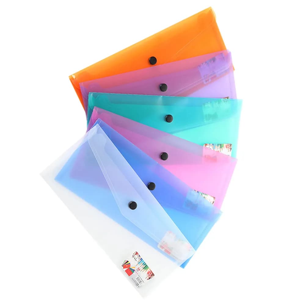 Organizzatore per documenti con busta in plastica trasparente da 6 pezzi, con chiusura a bottone, design compatto e leggero per documenti in carta