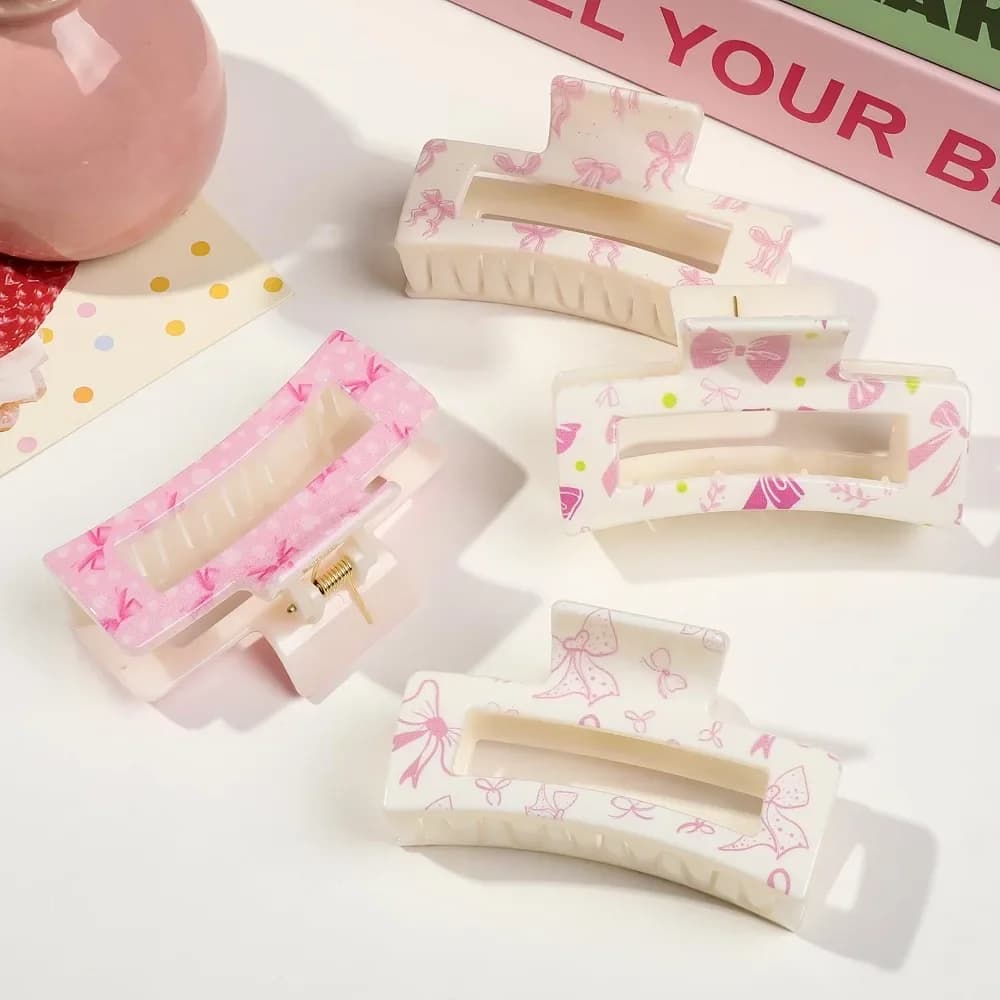 6 fermagli per capelli a forma di fiocco rosa, fermagli rettangolari, accessori per capelli stile preppy per capelli spessi, corti e sottili, regalo per ragazze