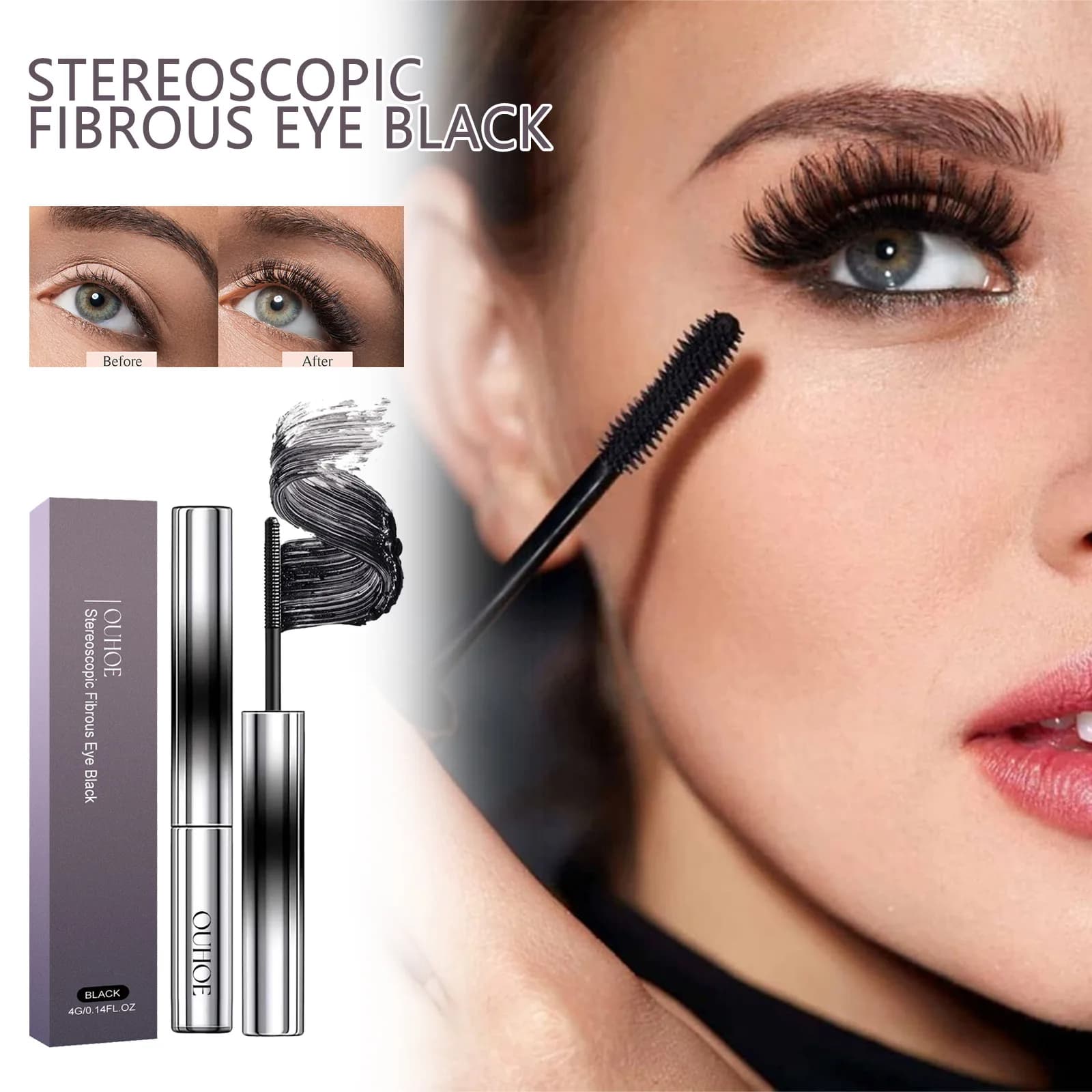 Mascara Allungante e Volumizzante, Anti-sbavatura, Naturale, Impermeabile, Asciugatura Rapida, Formula a Lunga Durata, Cosmetico per il Trucco degli Occhi