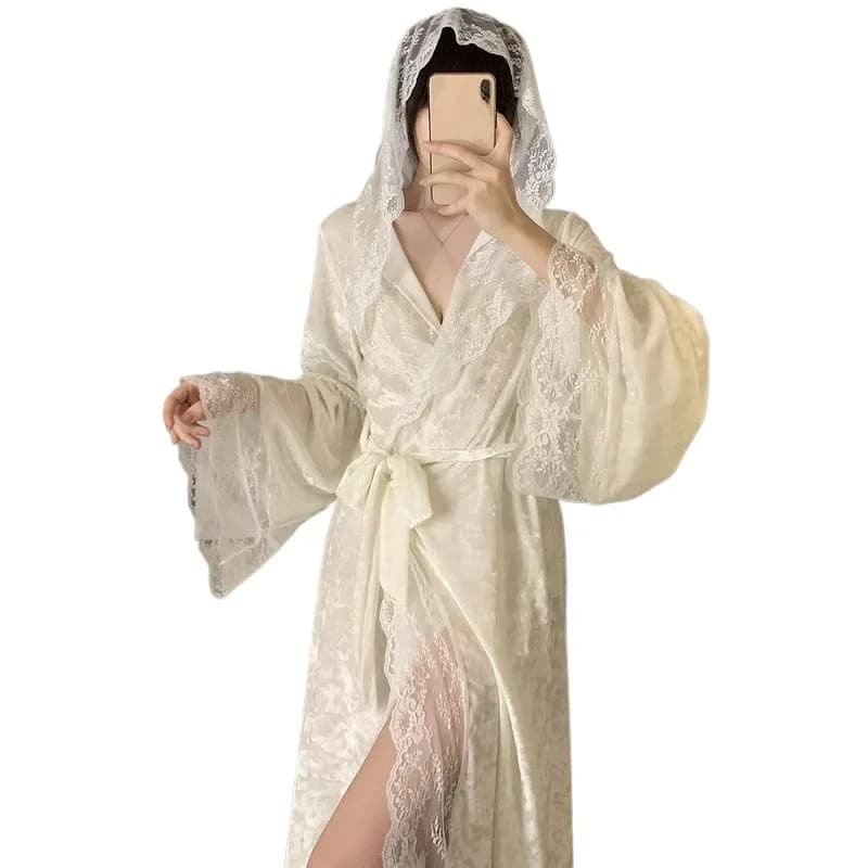 Women's Golden Velvet Pijama Autumn Winter Sleeve Long Sexy Dress With Lace Hood Pure Wish Dress Palace Style Dress For Home