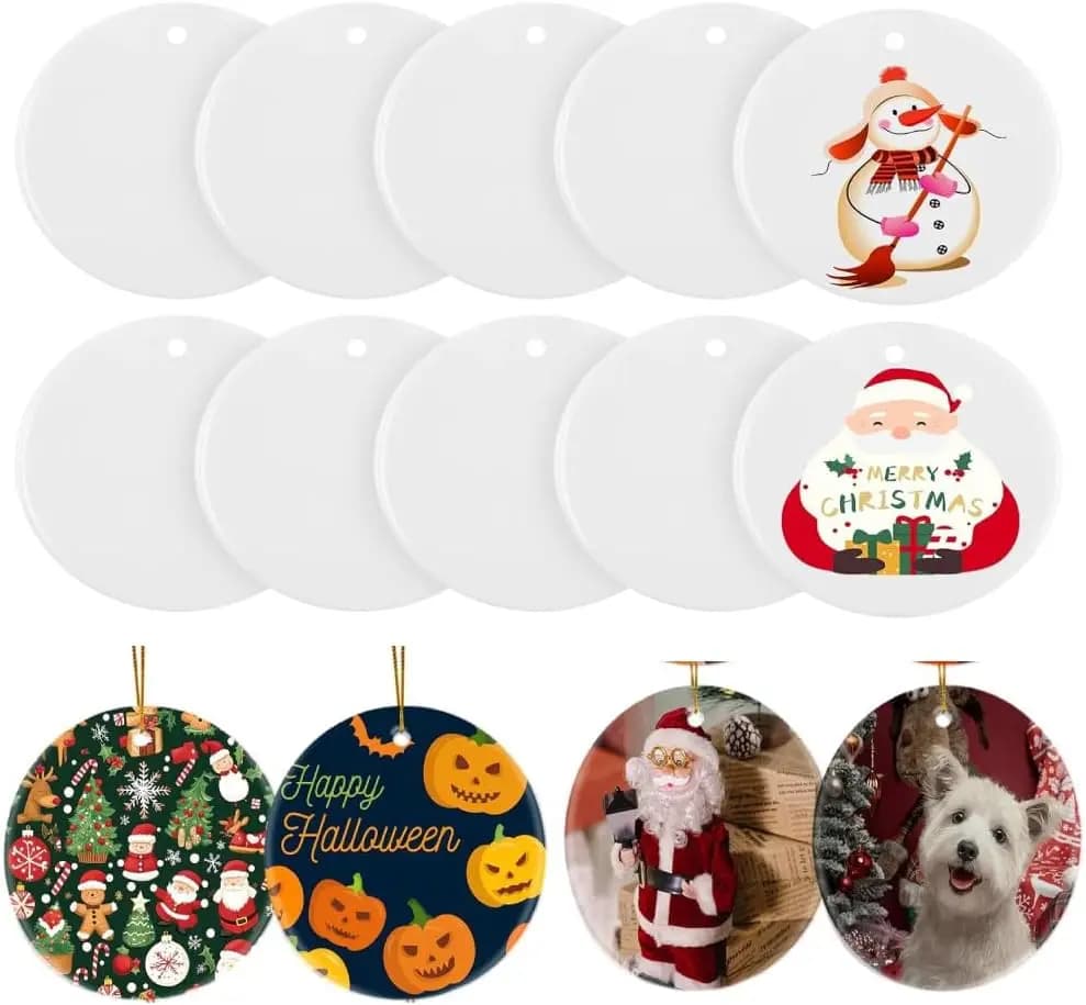 30Pcs Sublimation Blank Ceramic Ornaments Pendant Bulk Ceramic Discs Ornament Porcelain Personalized Xmas Tree Ornament Keepsake