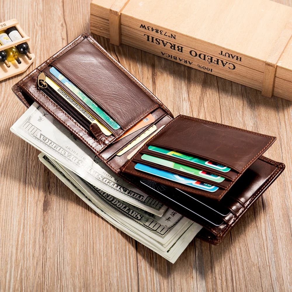 WESTAL Genuine Leather Wallet with Coin Purse RFID Wallet for Men Cardholder Money Bags