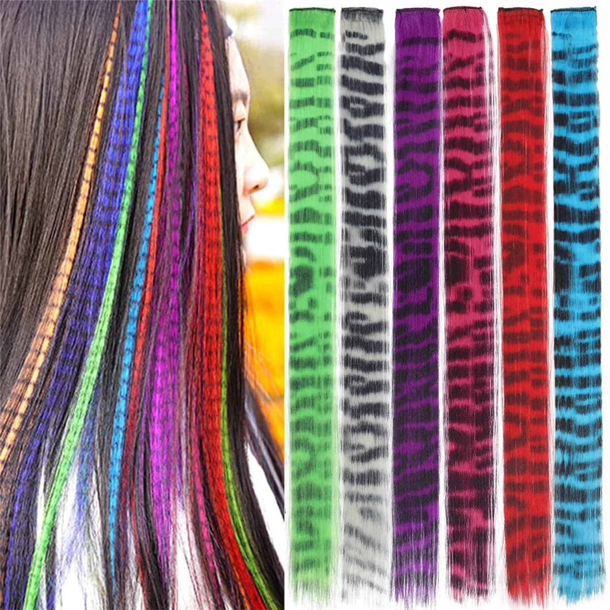 Estensioni dei capelli sintetici colorati Party evidenzia estensioni dei capelli clip-in parrucchino capelli lisci per donne fai da te Bambini Ragazze