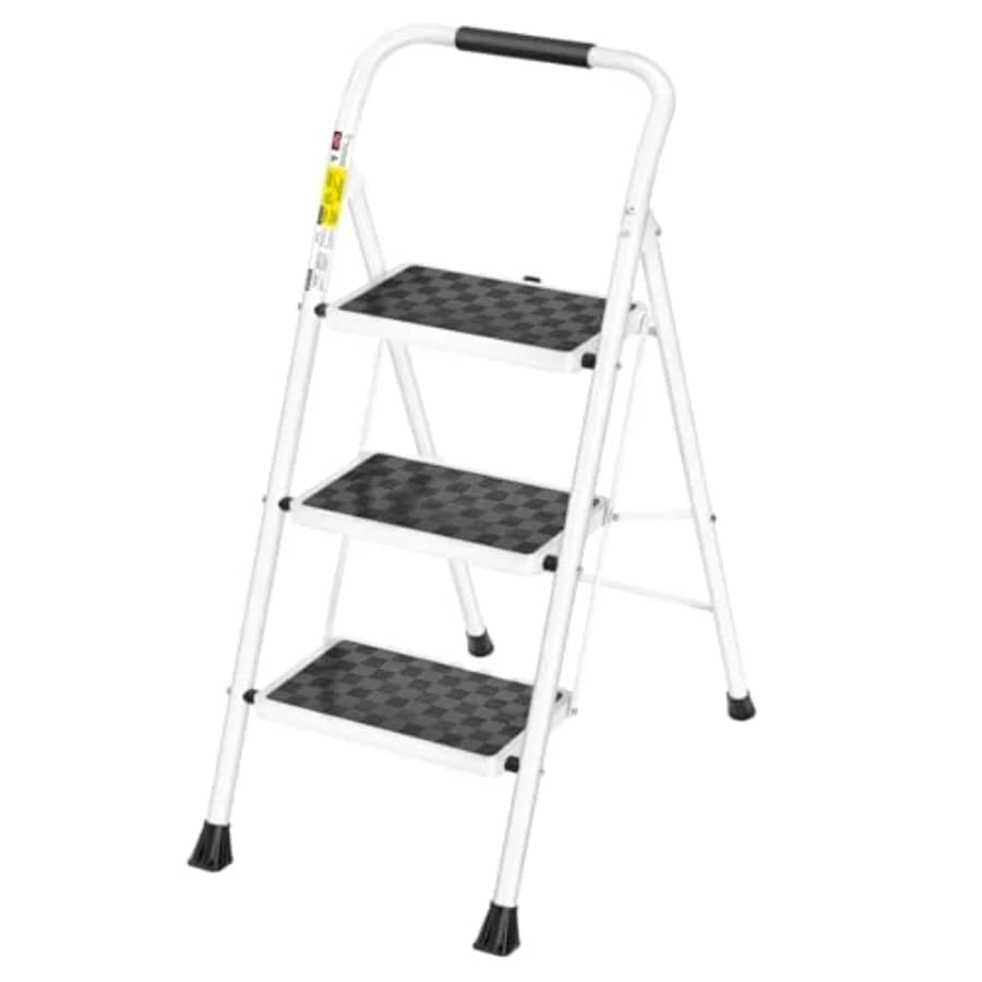 3 Step Ladder, 3 Step Stool for Adults Folding Step Stool with Cushioned Handle with Wide Anti-Slip Pedal Ergonomic Design