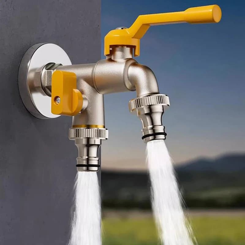 Adattatore per Rubinetto da Giardino 1/2'' 3/4'' con Connettore per Serbatoio IBC e 2 Uscite, Raccordo di Ricambio per Irrigazione