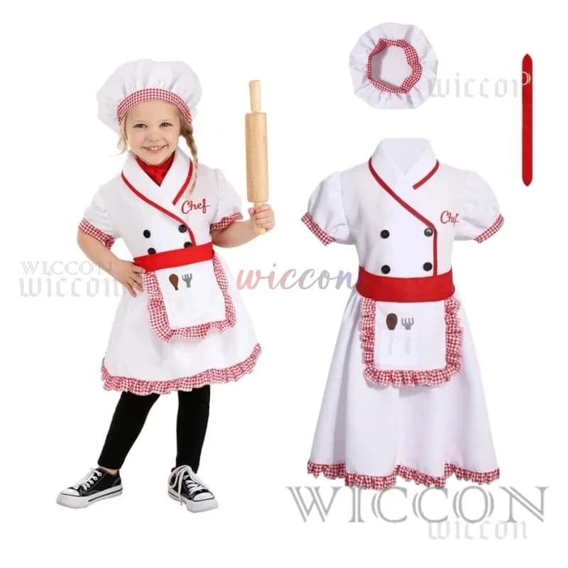 Ragazze Ragazzi Cucina Uniforme da cucina Costume da cuoco Hallloween Cosplay Play House Performance Outfit Camicia da cuoco Abito Grembiule Set