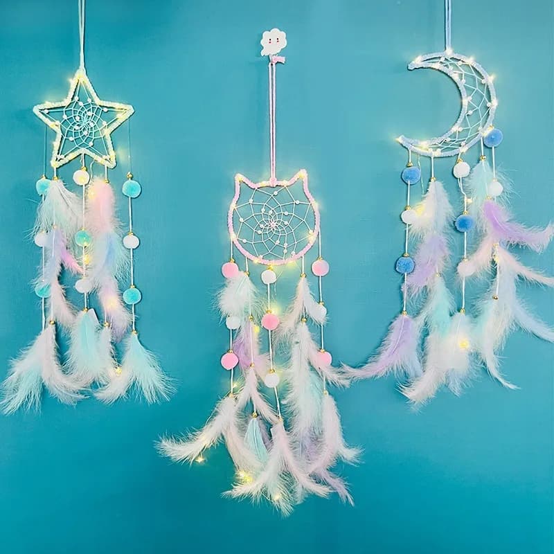 Dreamcatcher Wind Chime Handmade Feather Boho Wall Hanging DIY Girls Room Decor Cute Nursery Mobile Kids Bedroom Ornament