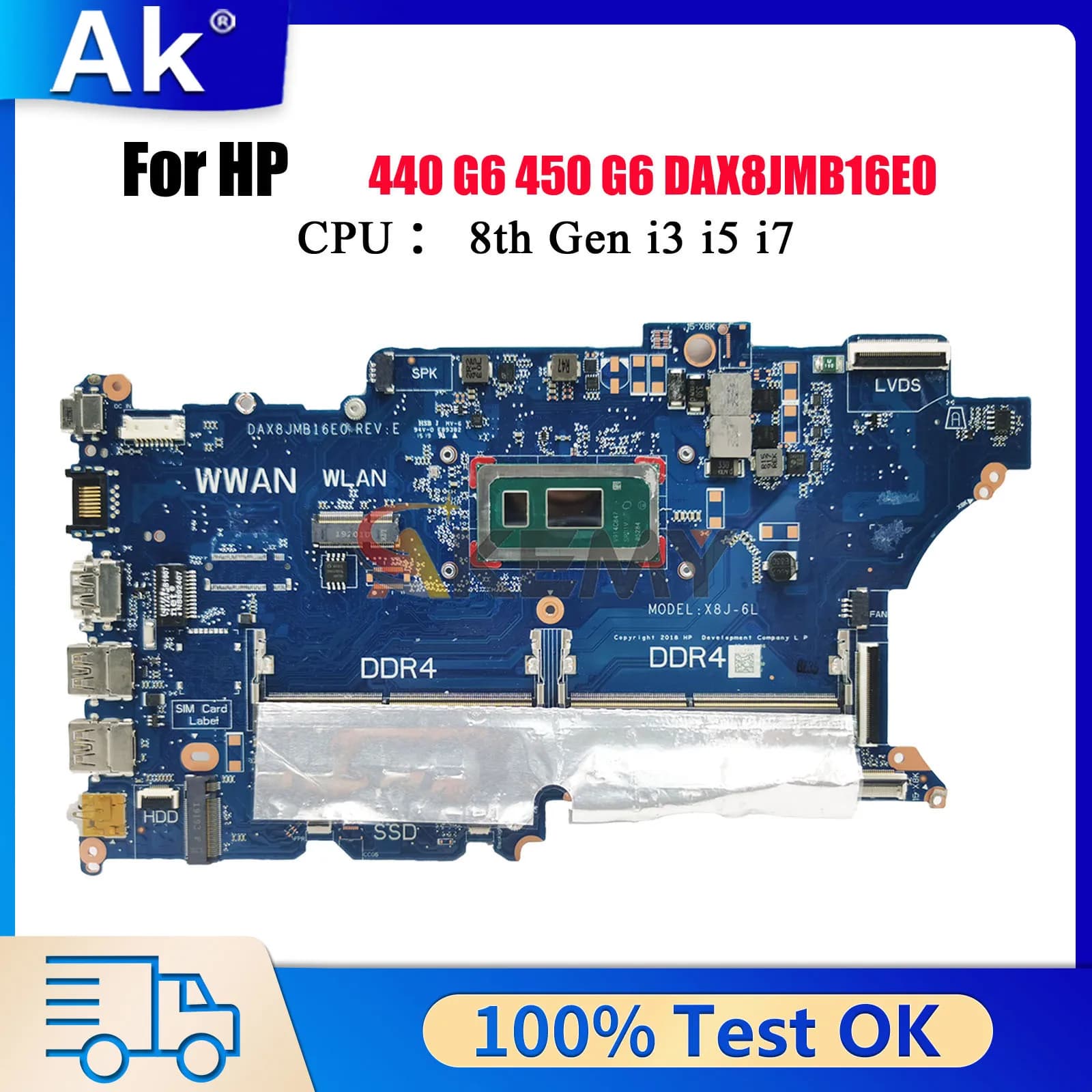 DAX8JMB16E0 For HP ProBook 440 G6 450 G6 Laptop Motherboard With i3 i5 i7 CPU DDR4 L44884-601 L44885-601 100% Fully Tested