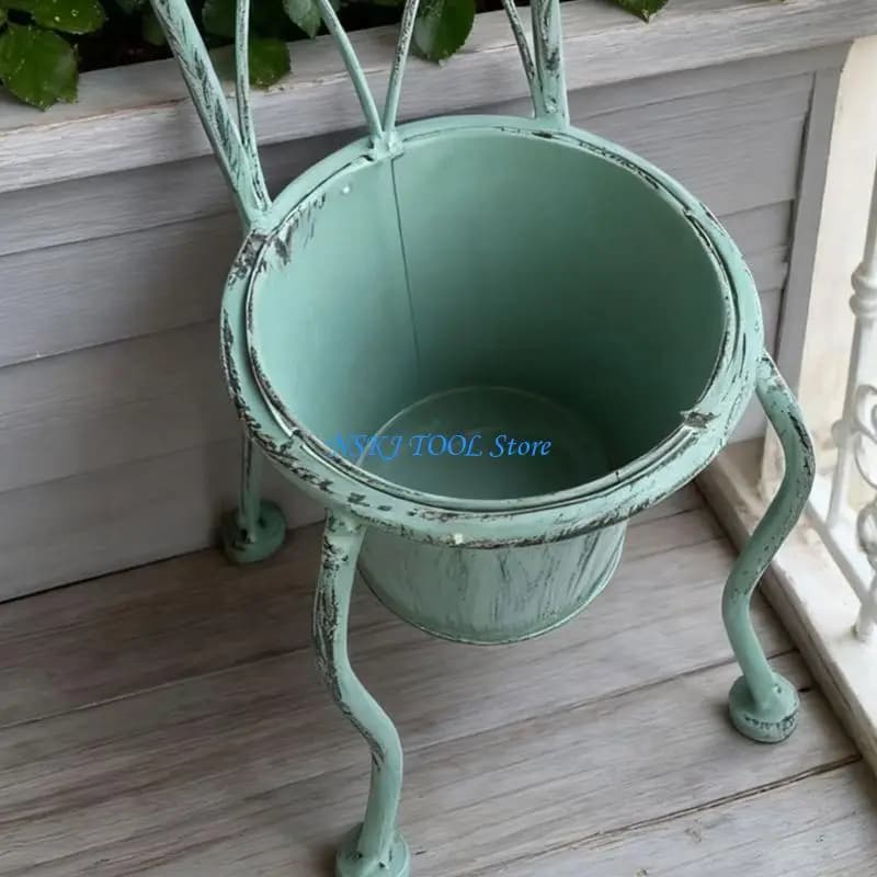 L8RC Iron Plant Basket Shabby Metal Flower Holder Pot Stand for Indoor Outdoor Home