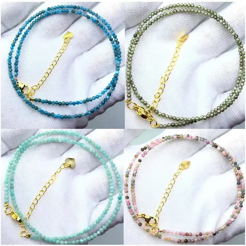 HOT Natural Stone 2mm Faceted Beads Necklace Crystal Quartz Garnet Agate Beaded Chains Fashion Simple Men Women Jewelry Gifts