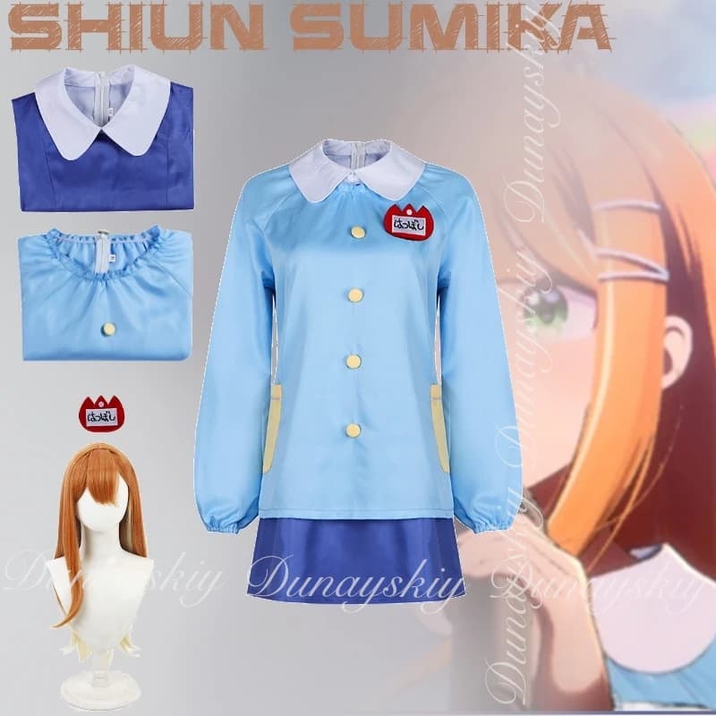 THE IDOLM@STER Gioco Shiun Sumika Cosplay Spice Girl Idol con l'uniforme blu con la parrucca lunga arancione Costume cosplay 3)