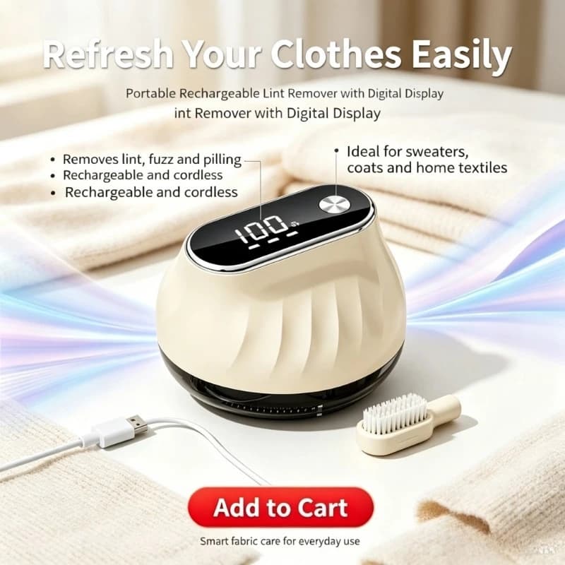 Portable Rechargeable Fabric Shaver for Clothes with Digital Display Electric Fuzz Remover Sweater Defuzzer Smart Garment Care