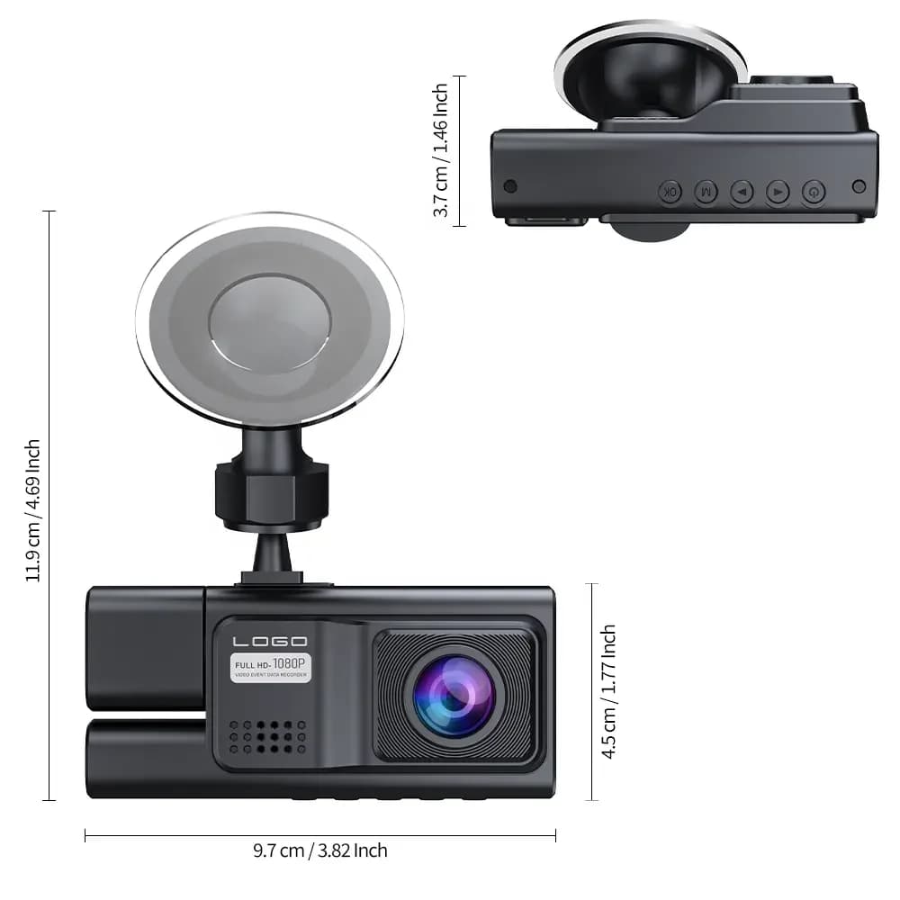 High-definition 360 video 3 lenses IPS Dashcam wide-angle screen and night vision for driving recorder