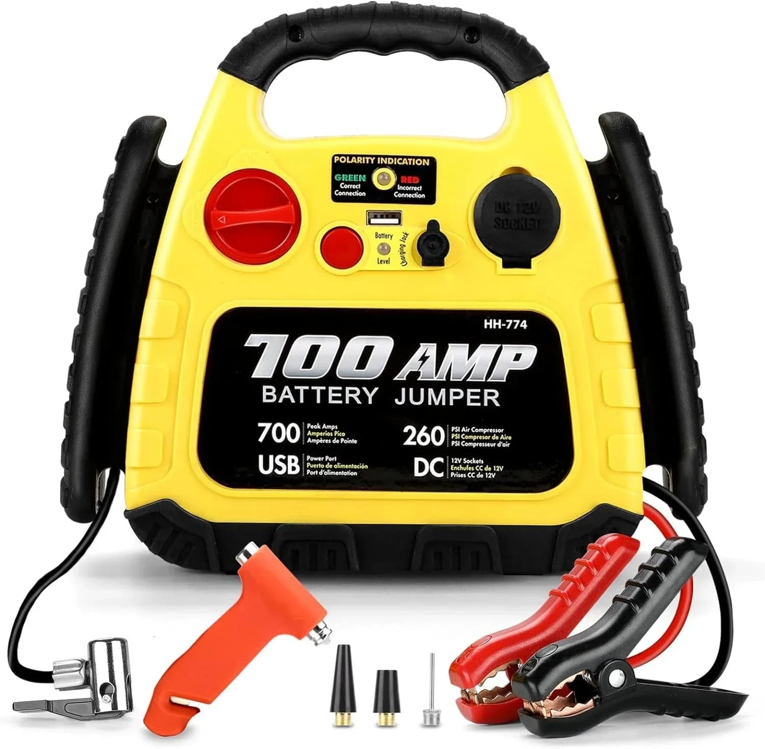 Avviatore di emergenza con compressore d'aria 260PSI, 1000A Avviatore di emergenza per auto portatile Confezione booster batteria 4 in 1 per veicoli (gas/diesel 3 litri)