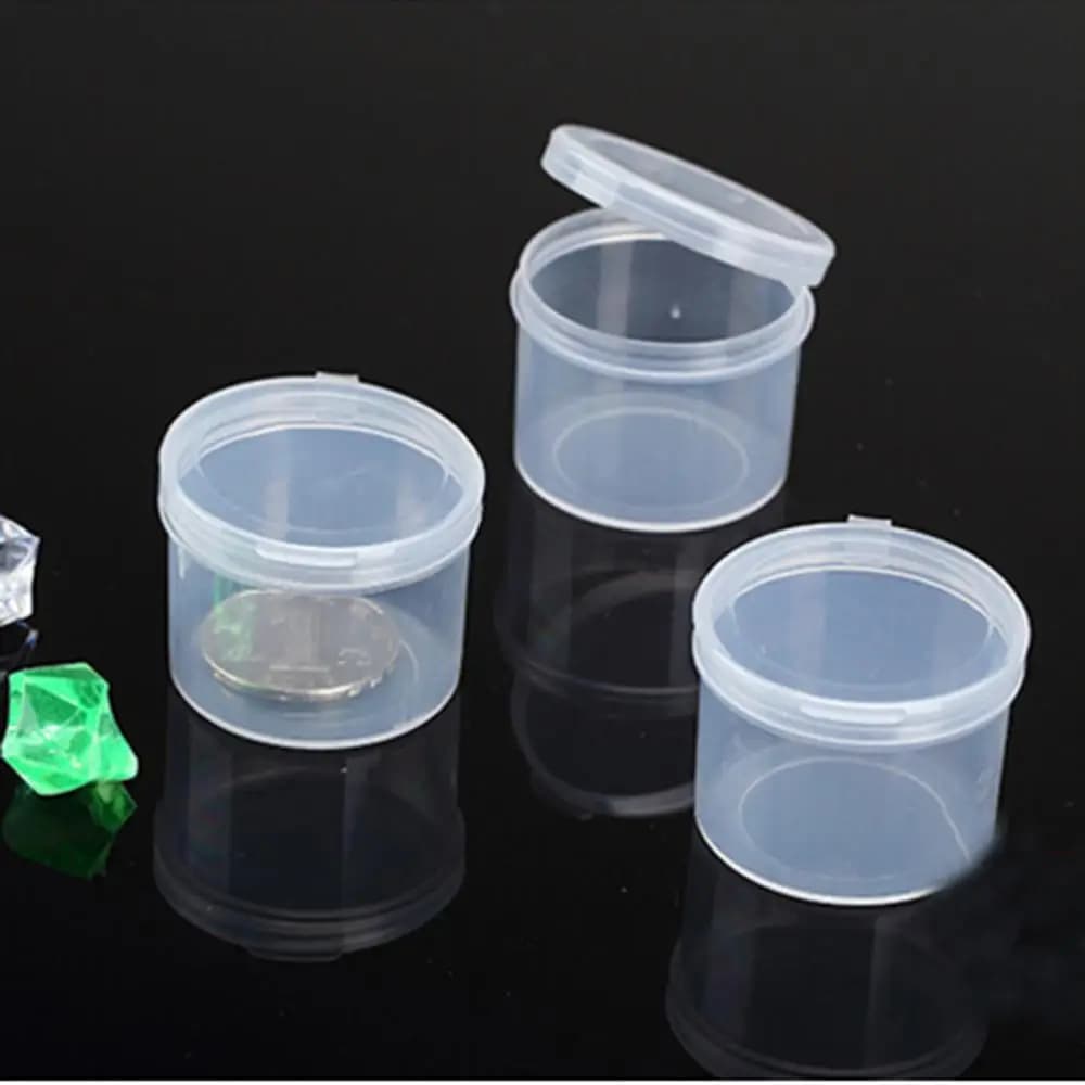 5 pz/lotto piccolo rotondo in plastica trasparente trasparente con coperchio contenitore di raccolta contenitore scatola di immagazzinaggio portamonete portamonete raccolta