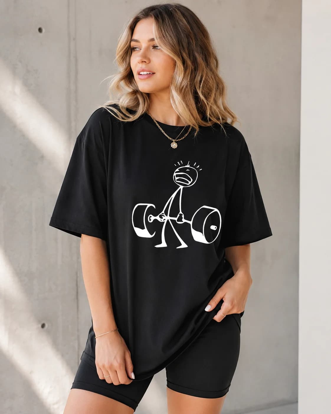 Dumbbell Pattern Printed T-shirt Sports Casual Wear Summer Short Sleeved Harajuku Streetwear Top T-shirt Womens Clothing Popular