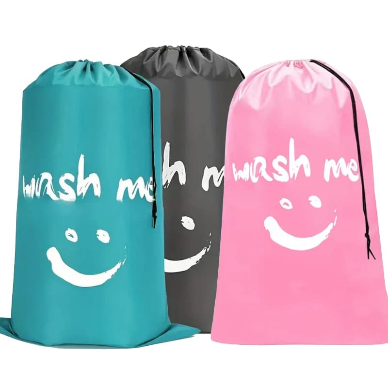 Nylon Laundry Bag Travel Bags Storage Organizer Pouch Hamper Wash Machine Washable Dirty Clothes Drawstring Bag Large Capacity