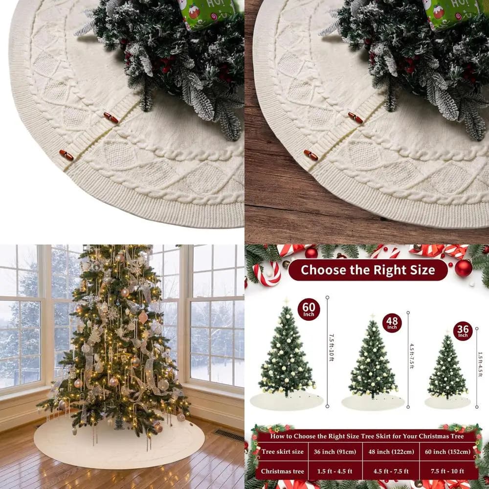 36 Gonna rustica per albero di Natale in maglia a trecce, stile fattoria spesso, arredamento natalizio bianco di lusso