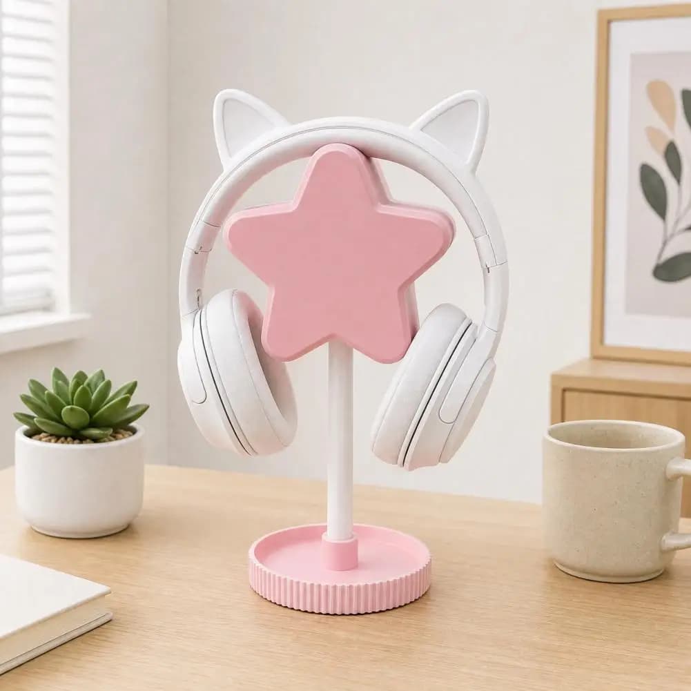 3D Printed Headphone Stand, Star Shape Headset Holder, Flexible Headrest with Solid Base for All Headphones Size