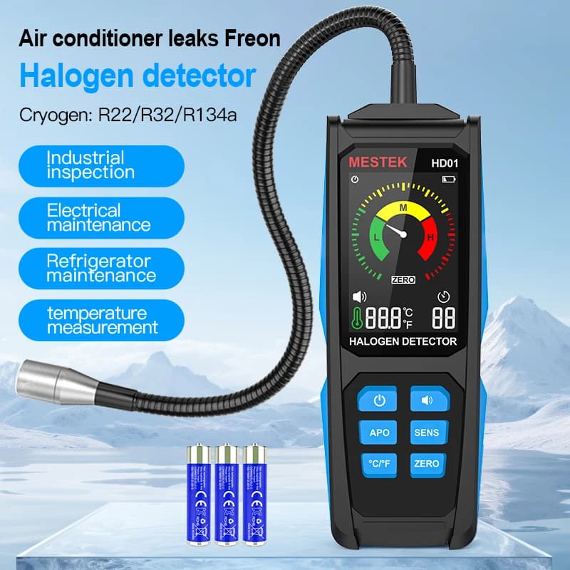 Rilevatore di Gas Combustibili HFC HCFC CFC PFC HFO R22 R32 R134A, Tester di Perdite per Aria Condizionata, Misuratore di Refrigerante Alogeno HD01