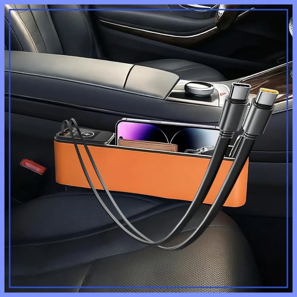 Organizzatore per Sedile Auto con Caricatore Retrattile, Ricarica Rapida 69W, 2 Porte USB e Cavi, Scatola Portaoggetti per Berlina SUV Camion