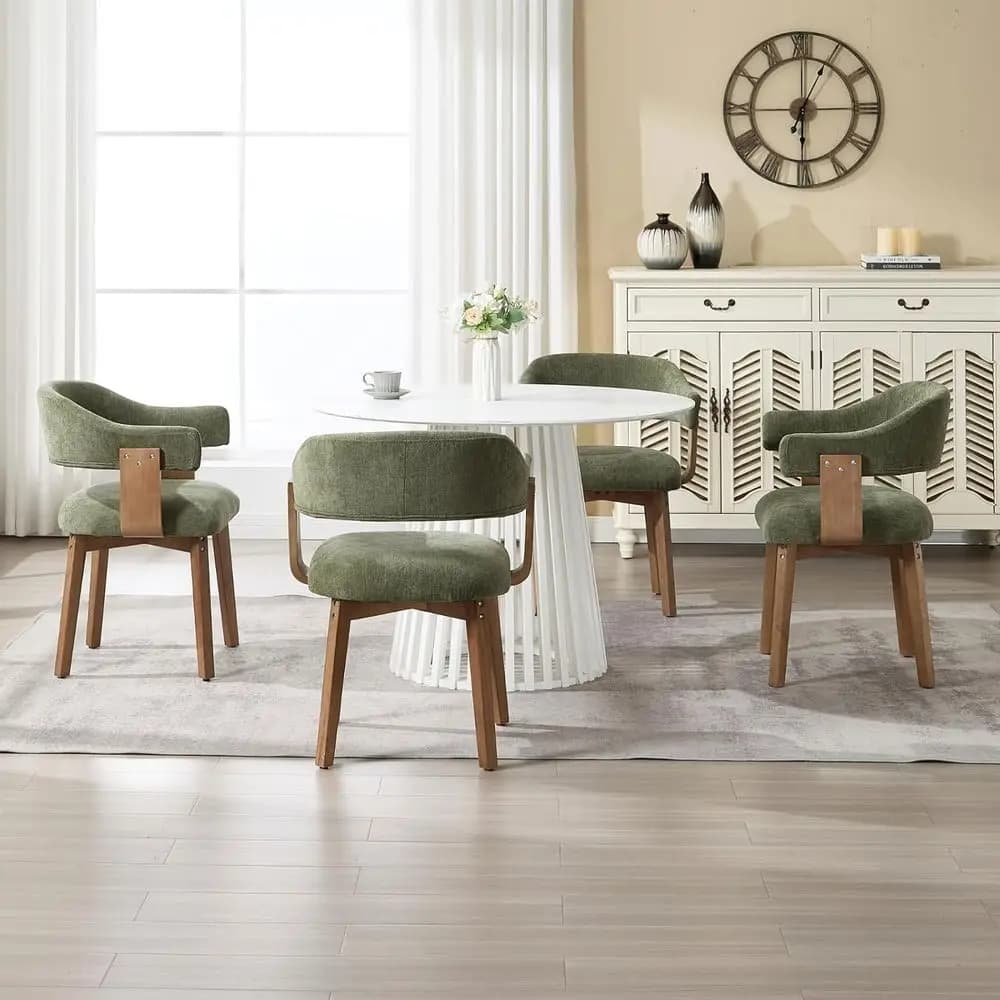 Set di 4 Sedie da Pranzo Moderne Imbottite con Schienali Curvi e Gambe in Legno per Cucina o Soggiorno