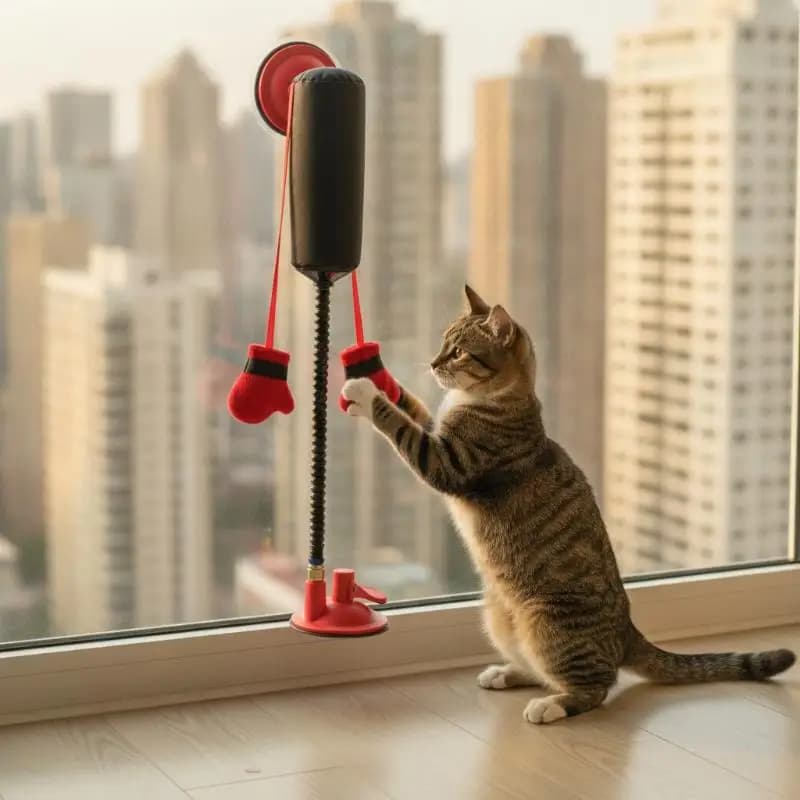 1PC Cat Boxing Toy Punching Bag Play Gym With Strong Suction Cup Spring Rebound Dangling Gloves Catnip Bells Indoor Cats Kittens