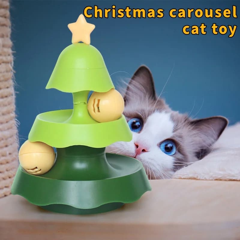Giocattolo per Gatti a Forma di Albero di Natale Multifunzionale con Pista Luminosa e Suoni Rilassanti