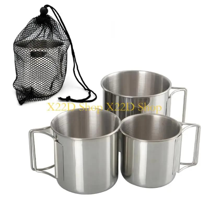 X22D Tazza da campeggio Pentola in acciaio inossidabile Tazza da acqua portatile con manico pieghevole 220/330 / 500ml Boccale