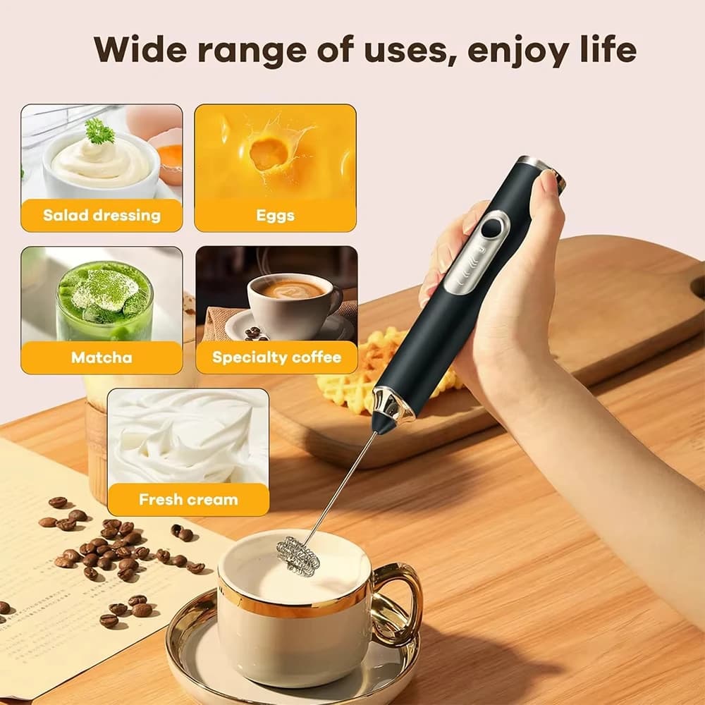Montalatte elettrico con ricarica wireless, mixer elettrico per latte a 3 velocità, schiumatore portatile per cioccolata calda, latte, cappuccino