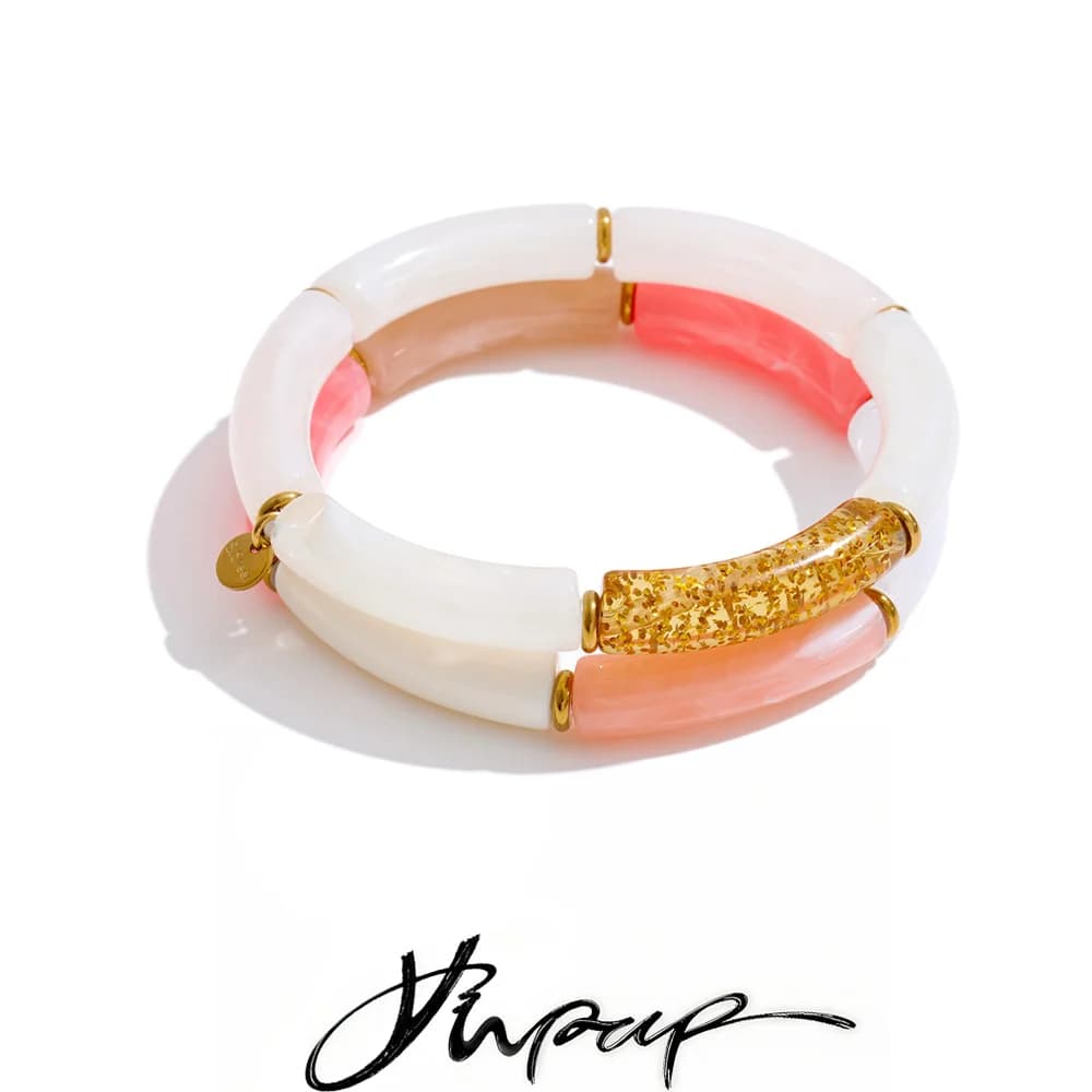 Yhpup 2PC Bracciale Tubolare in Resina Acrilica 60mm Primavera Estate Impermeabile in Acciaio Inossidabile Nuovo Arrivo Gioielli Fatti a Mano