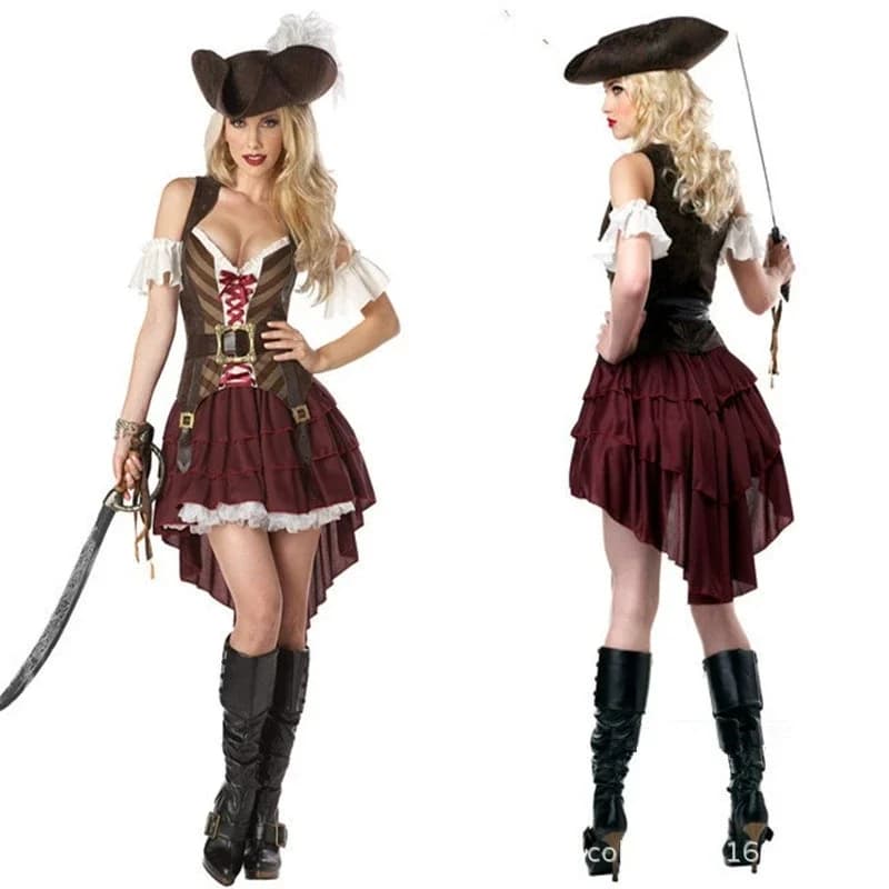 Costume da Pirata per Adulti, Abito da Capitano Jack per Donna, per Spettacoli Teatrali e Halloween