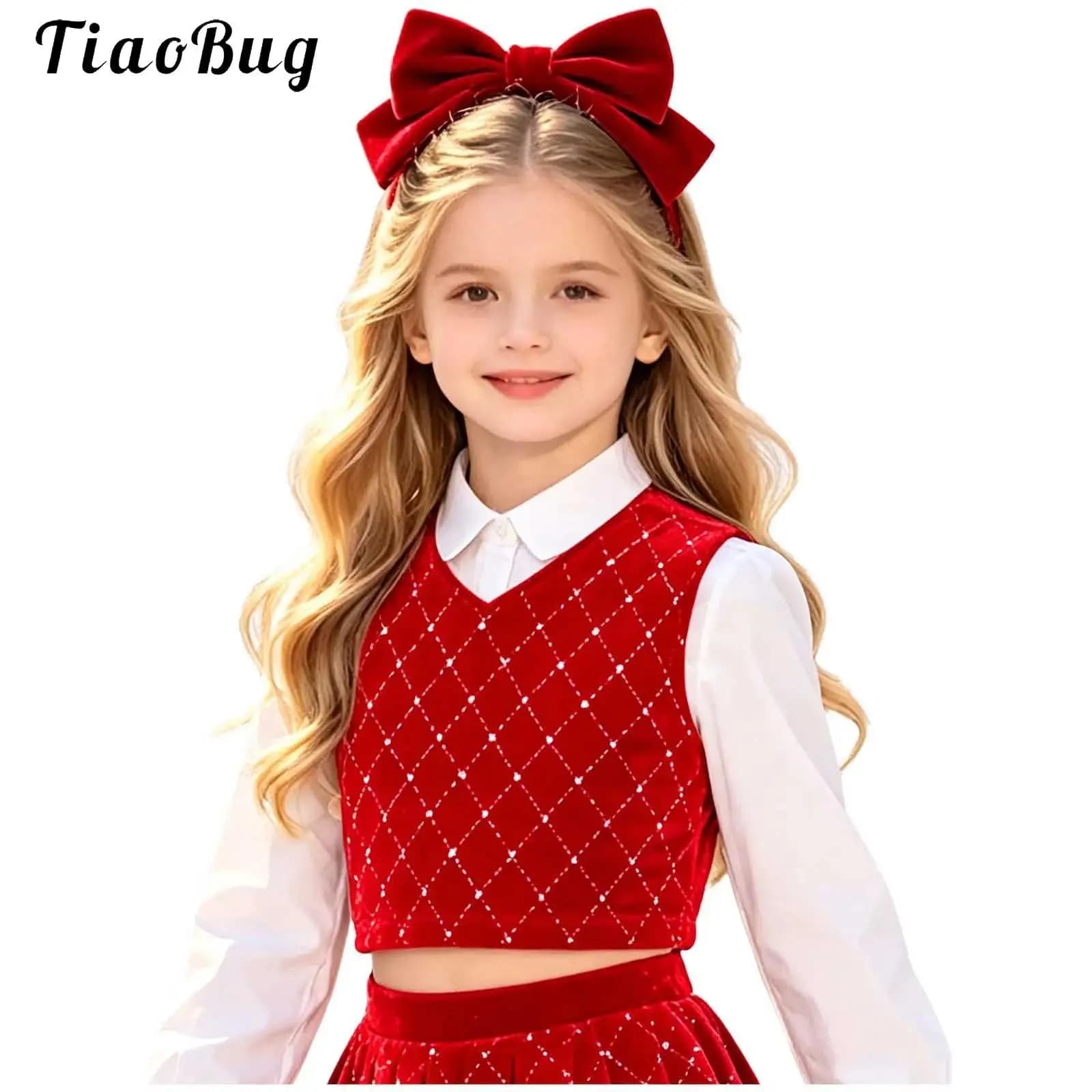 Kids Girls Velvet Vest Children Shiny Rhinestone Pullover Crop Tank Top for Christmas Party Family Daily Life New Year Clothes