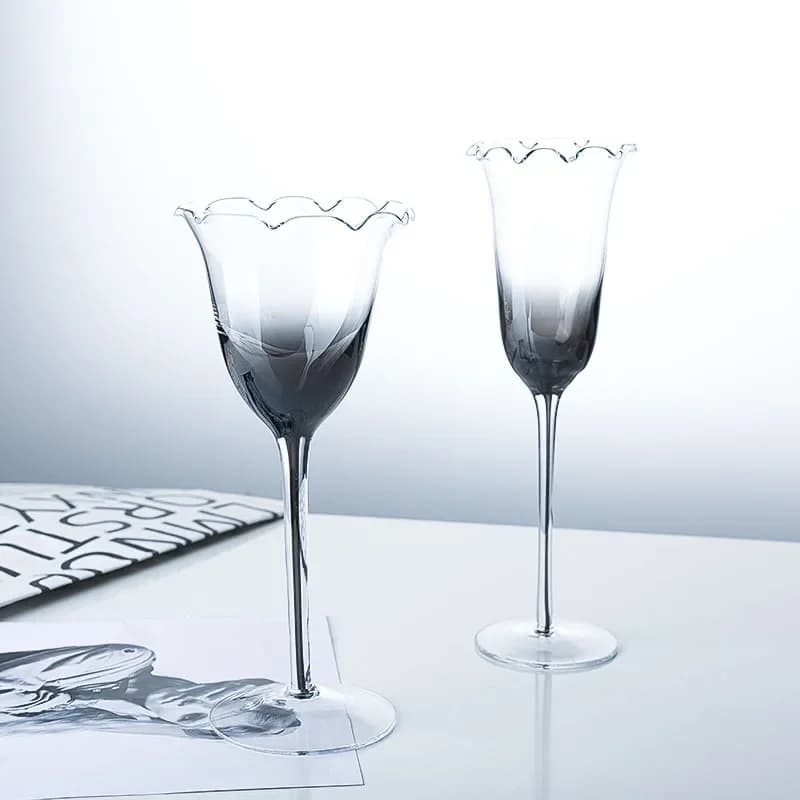 Creative light luxury stiff inner silk soot petal goblet primary color crystal glass red wine glass premium champagne glass