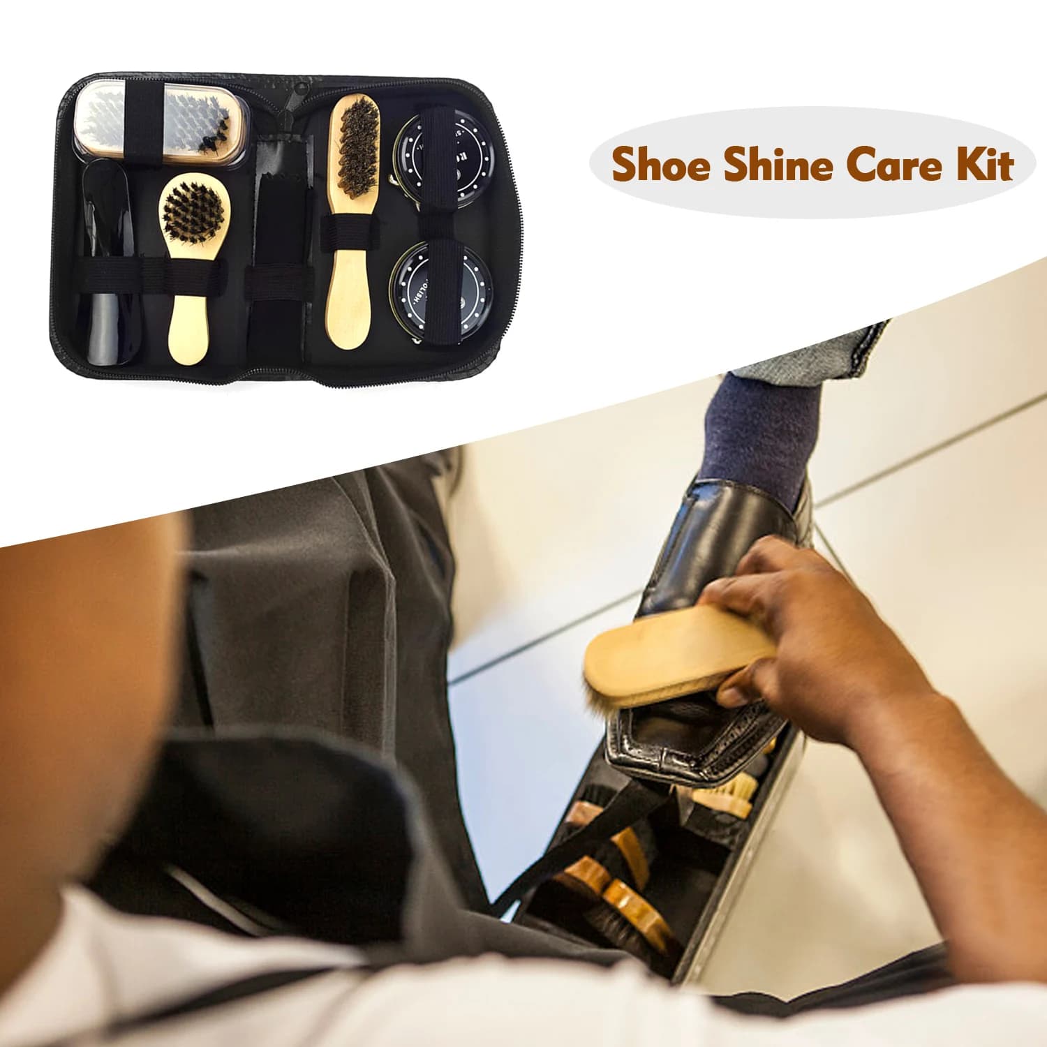 Kit per la cura delle scarpe: spazzole per lucidatura nere e neutre per stivali, scarpe e sneakers - 1 kit spazzola per scarpe, kit lucidante per scarpe