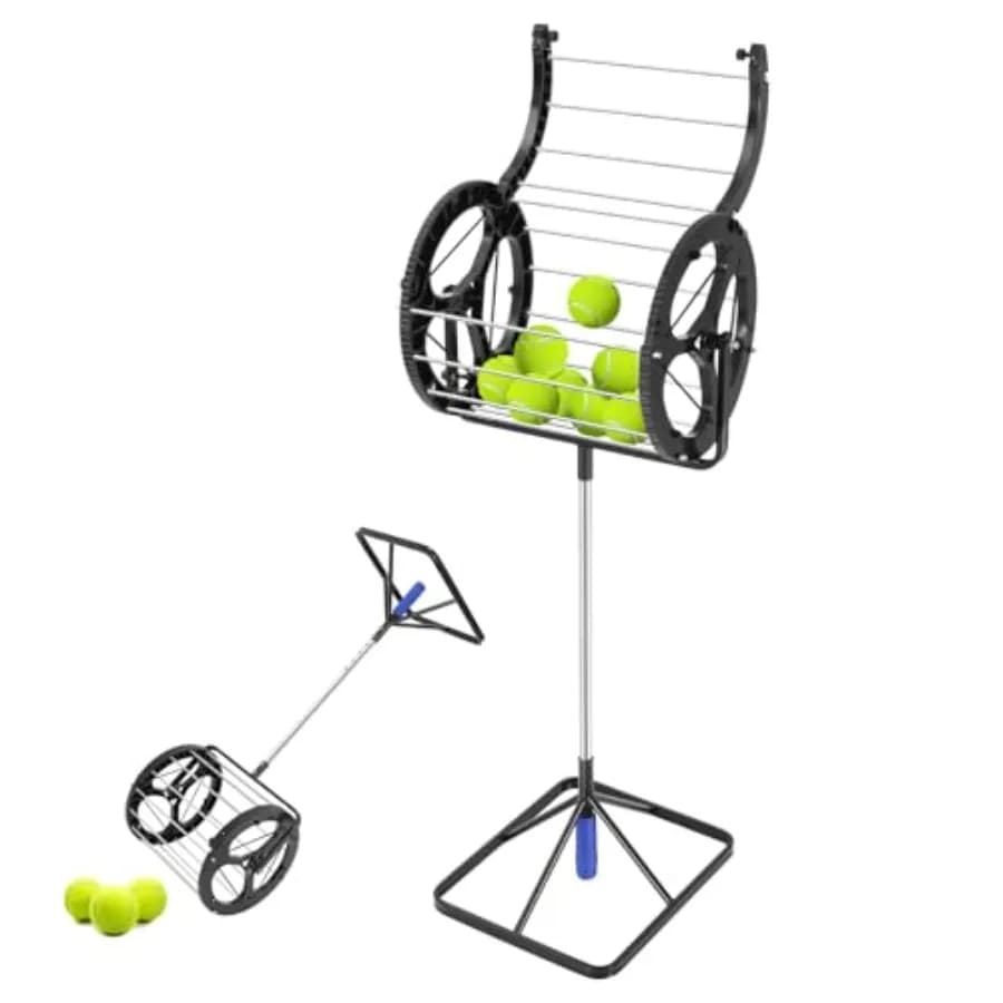 Raccoglitore Automatico di Palline da Tennis 2-in-1 con Manico per Campo da Tennis, Retrattore per 80 Palline, Resistente, Nero
