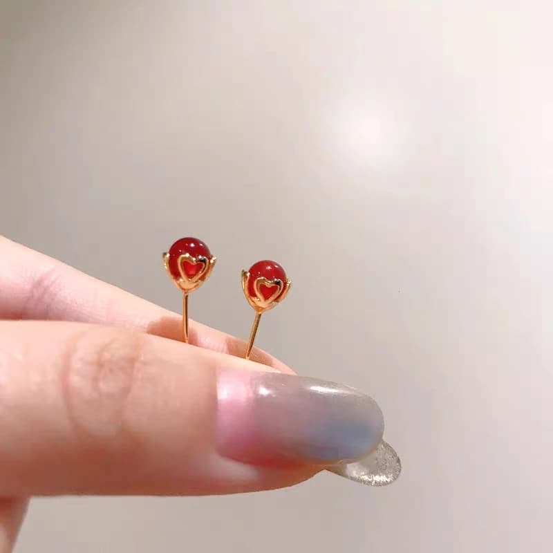 Orecchini a bottone a forma di cuore in argento sterling 925, regalo di design con ciondolo rotondo alla moda per ragazze, orecchini eleganti per le donne