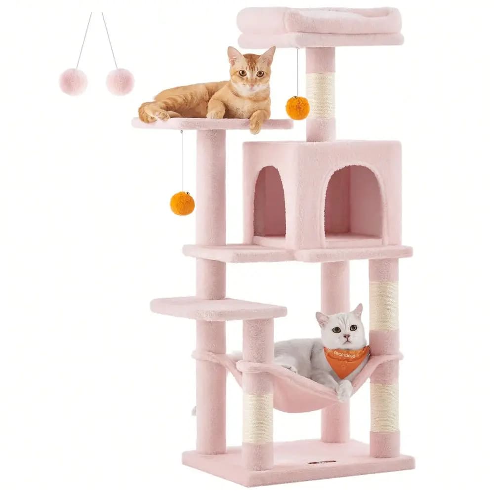 Albero per gatti, torre per gatti da 112 cm, cuccia multilivello in peluche con 4 posti per grattare, 2 posatoi, amaca, grotta