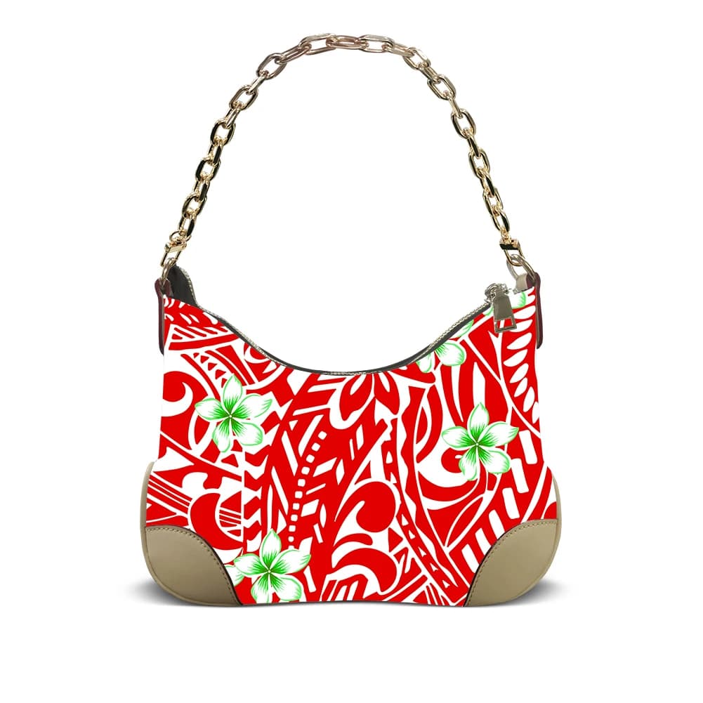 Borsa da ascella in pelle da donna polinesiana al tramonto di Samoa personalizzabile, isola floreale, spiaggia da viaggio per quattro stagioni