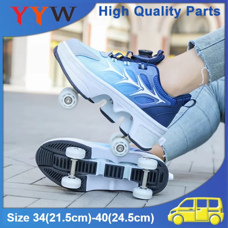 Pattini a 4 ruote Scarpe da skate a rotelle deformate Pattini professionali a doppia fila Giovani uomini donne Sneakers Parkour Scarpe da deformazione regalo