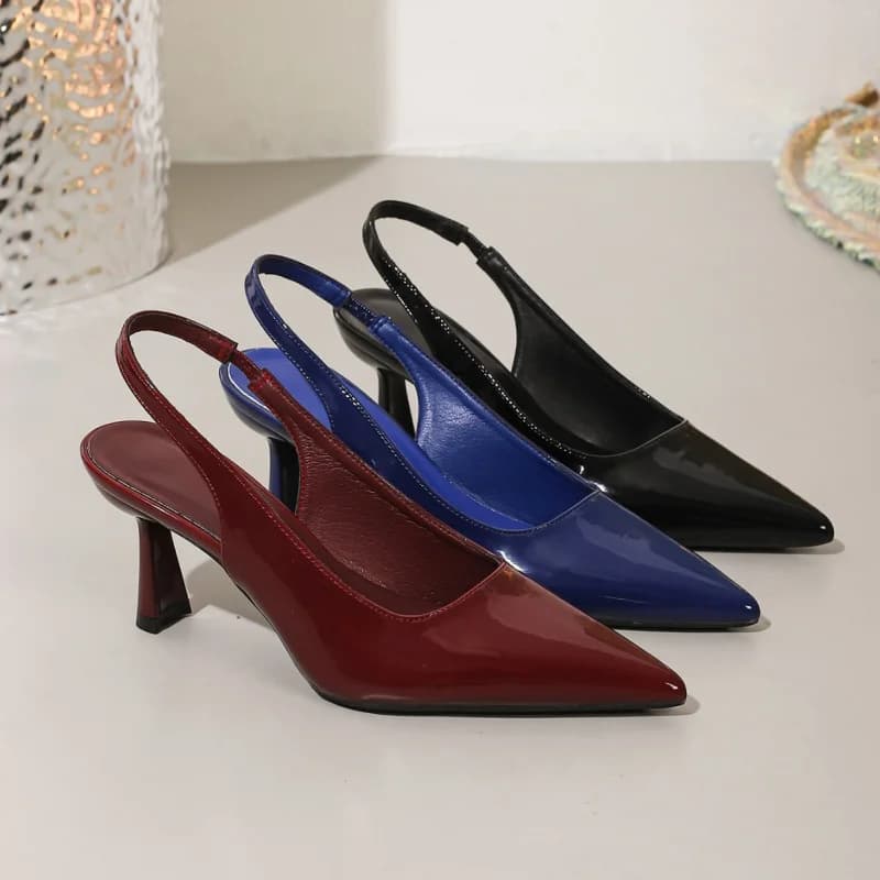 Sandali con lacci posteriori, sexy scarpe nere a punta con tacco alto, scarpe da lavoro da donna con tacco a spillo e punta chiusa