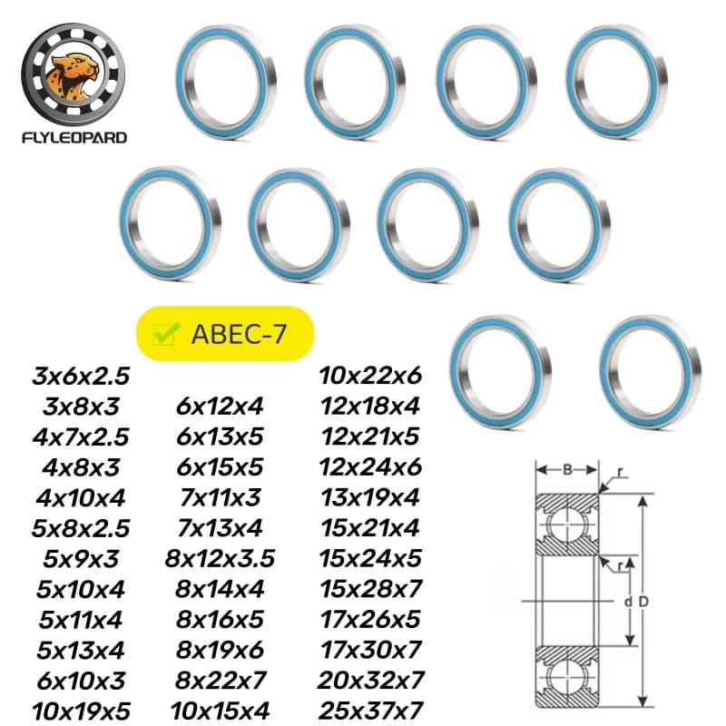 10 cuscinetti a sfera a sezione sottile 6801-2RS 12x21x5 mm ABEC-7 con sigillatura blu (compatibili con 686, 688, 6800, 6802, 6803, 6804, 6805)