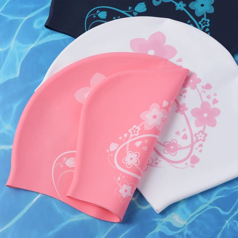 Swim cover with elastic flowers, soft and thick design, sub floral hat, sun protection, anti-cold snorkeling cap