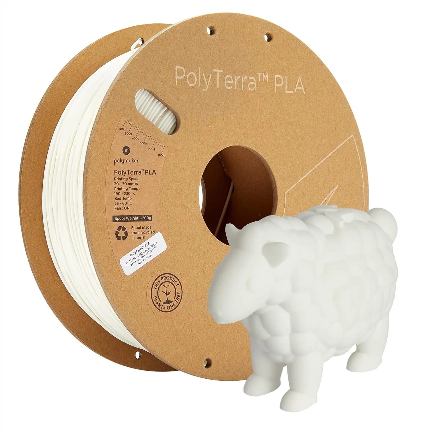 Filamento PLA Opaco 1.75mm 1kg, Bianco Cotone, per Stampa 3D con Finitura Liscia Opaca per Facile Rimozione del Supporto