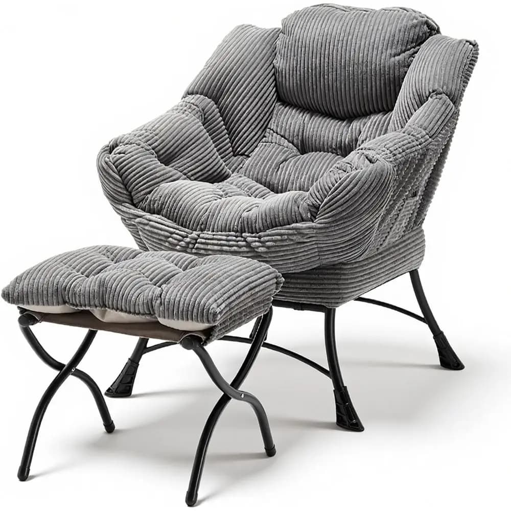 Lazy Chair with Ottoman, Oversized Comy Accent Chair, 400LBS Heavy Duty Metal e, Thick Cushion Corduroy Lounge Chair or Living R