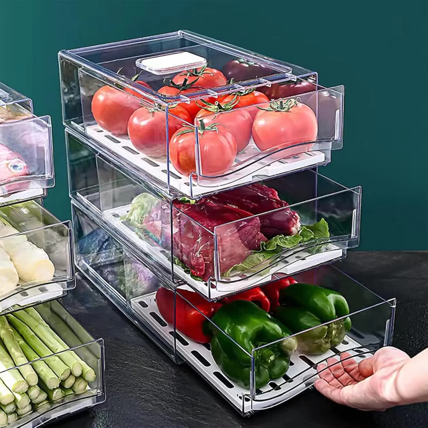 Fridge Organizer, Stackable Refrigerator Organizer Bins, Reusable Food Storage Containers, Fridge Drawer Organizer in Home Kitc