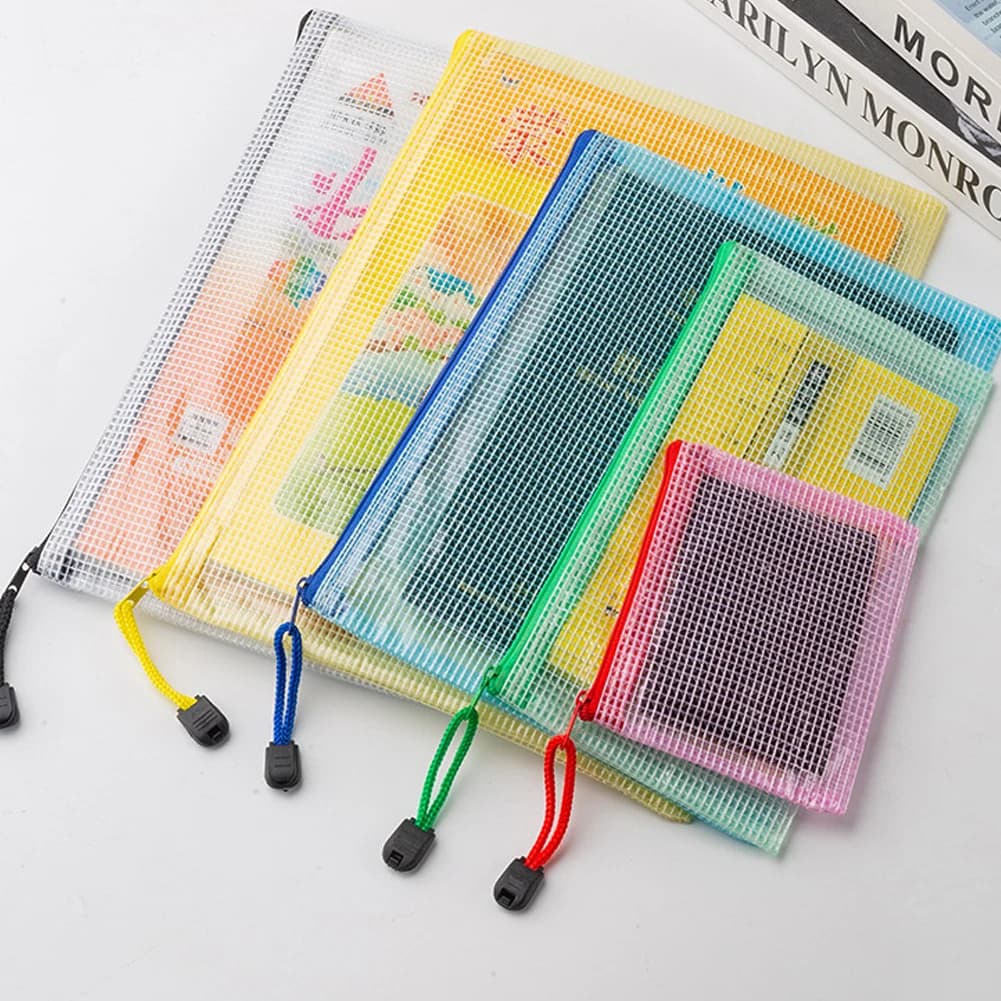 10 Pezzi Buste a Rete con Cerniera A5 A6, Cartelle Portadocumenti in Plastica con Zip, Organizzatore per Forniture da Ufficio e Borse da Viaggio
