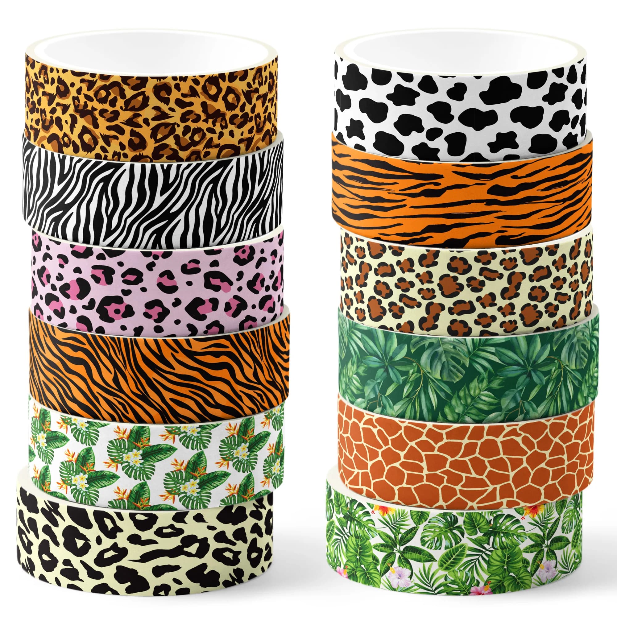 12Rolls Leopard Washi Tape Set, DIY Craft Handbook Tape Scrapbooking Material Masking Tape for Birthday Gift Dairy Decoration