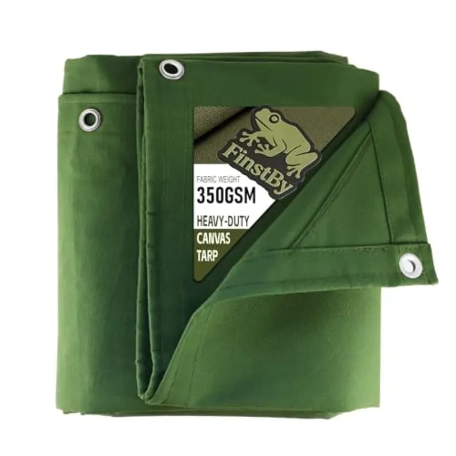 Telo in tela cerata 6x8 piedi con occhielli antiruggine, telo multiuso resistente per tettoie, tende, campeggio, copertura legna - Verde